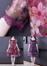 Load image into Gallery viewer, Beautiful Blue O Neck Print Patchwork Tulle Dresses Summer