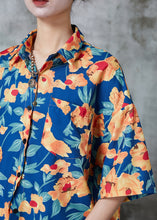 Load image into Gallery viewer, Beautiful Blue Oversized Print Cotton Shirts Half Sleeve