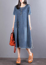 Load image into Gallery viewer, Beautiful Blue Pockets Button Fall Denim Short Sleeve Party Dress