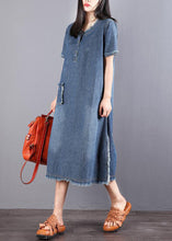 Load image into Gallery viewer, Beautiful Blue Pockets Button Fall Denim Short Sleeve Party Dress