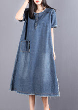 Load image into Gallery viewer, Beautiful Blue Pockets Button Fall Denim Short Sleeve Party Dress