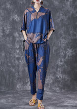 Load image into Gallery viewer, Beautiful Blue V Neck Print Cotton Two Piece Set Outfits Summer