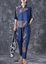 Load image into Gallery viewer, Beautiful Blue V Neck Print Cotton Two Piece Set Outfits Summer