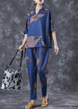 Load image into Gallery viewer, Beautiful Blue V Neck Print Cotton Two Piece Set Outfits Summer