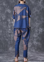 Load image into Gallery viewer, Beautiful Blue V Neck Print Cotton Two Piece Set Outfits Summer