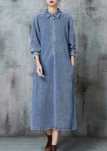 Load image into Gallery viewer, Beautiful Blue Zip Up Denim Maxi Dresses Spring