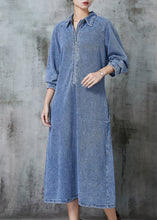 Load image into Gallery viewer, Beautiful Blue Zip Up Denim Maxi Dresses Spring