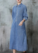 Load image into Gallery viewer, Beautiful Blue Zip Up Denim Maxi Dresses Spring