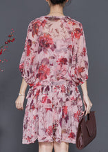 Load image into Gallery viewer, Beautiful Brick Red Print Chiffon Vacation Dress Lantern Sleeve