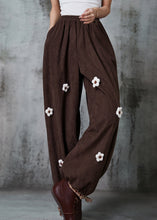 Load image into Gallery viewer, Beautiful Chocolate Oversized Floral Corduroy Pants Spring