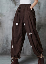 Load image into Gallery viewer, Beautiful Chocolate Oversized Floral Corduroy Pants Spring