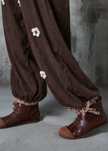 Load image into Gallery viewer, Beautiful Chocolate Oversized Floral Corduroy Pants Spring