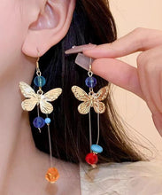 Load image into Gallery viewer, Beautiful Colorblock Alloy Butterfly Beading Tassel Drop Earrings