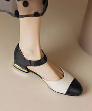 Load image into Gallery viewer, Beautiful Faux Leather Flat Sandals Beige Splicing Buckle Strap