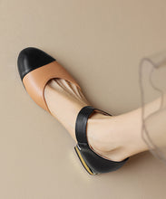 Load image into Gallery viewer, Beautiful Faux Leather Flat Sandals Beige Splicing Buckle Strap