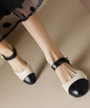 Load image into Gallery viewer, Beautiful Faux Leather Flat Sandals Beige Splicing Buckle Strap