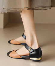 Load image into Gallery viewer, Beautiful Faux Leather Flat Sandals Beige Splicing Buckle Strap