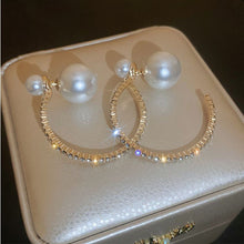 Load image into Gallery viewer, Beautiful Gold Sterling Silver Alloy Zircon Pearl Hoop Earrings