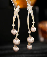 Load image into Gallery viewer, Beautiful Gold Sterling Silver Overgild Pearl Zircon Drop Earrings