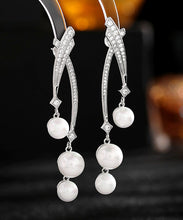 Load image into Gallery viewer, Beautiful Gold Sterling Silver Overgild Pearl Zircon Drop Earrings