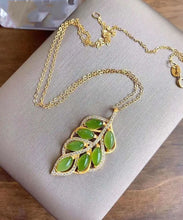 Load image into Gallery viewer, Beautiful Green Jade Zircon Leaf Pendant Necklace