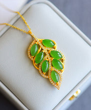 Load image into Gallery viewer, Beautiful Green Jade Zircon Leaf Pendant Necklace