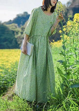 Load image into Gallery viewer, Beautiful Green O Neck Print Lace Up Cotton Dresses Half Sleeve