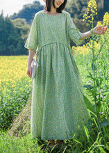 Load image into Gallery viewer, Beautiful Green O Neck Print Lace Up Cotton Dresses Half Sleeve