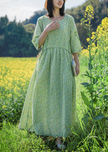 Load image into Gallery viewer, Beautiful Green O Neck Print Lace Up Cotton Dresses Half Sleeve