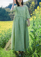 Load image into Gallery viewer, Beautiful Green O Neck Print Lace Up Cotton Dresses Half Sleeve