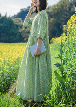 Load image into Gallery viewer, Beautiful Green O Neck Print Lace Up Cotton Dresses Half Sleeve