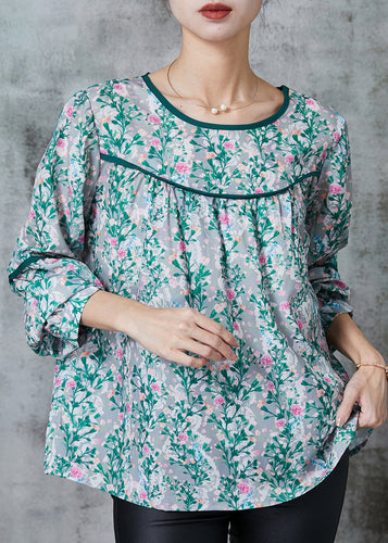 Beautiful Green Print Chiffon Loose Shirt Spring