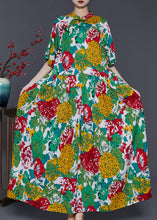 Load image into Gallery viewer, Beautiful Green Print Chinese Button Cotton Long Dresses Summer