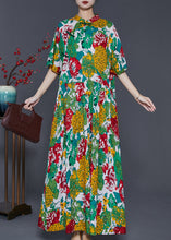 Load image into Gallery viewer, Beautiful Green Print Chinese Button Cotton Long Dresses Summer