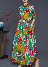 Load image into Gallery viewer, Beautiful Green Print Chinese Button Cotton Long Dresses Summer