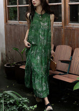 Load image into Gallery viewer, Beautiful Green Print Wrinkled Silk Cotton Dress Sleeveless