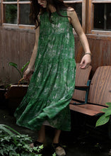 Load image into Gallery viewer, Beautiful Green Print Wrinkled Silk Cotton Dress Sleeveless