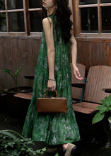 Load image into Gallery viewer, Beautiful Green Print Wrinkled Silk Cotton Dress Sleeveless