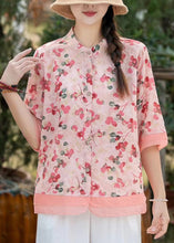 Load image into Gallery viewer, Beautiful Green Stand Collar Print Linen Shirt Top Half Sleeve