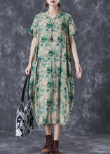 Load image into Gallery viewer, Beautiful Green V Neck Print Linen Robe Dresses Summer