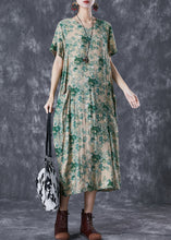 Load image into Gallery viewer, Beautiful Green V Neck Print Linen Robe Dresses Summer