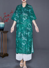 Load image into Gallery viewer, Beautiful Green V Neck Tie Dye Linen Long Dress Summer