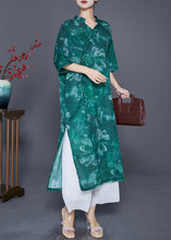 Load image into Gallery viewer, Beautiful Green V Neck Tie Dye Linen Long Dress Summer