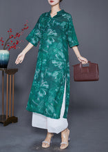 Load image into Gallery viewer, Beautiful Green V Neck Tie Dye Linen Long Dress Summer