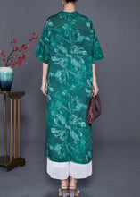 Load image into Gallery viewer, Beautiful Green V Neck Tie Dye Linen Long Dress Summer