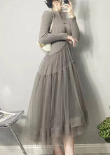 Load image into Gallery viewer, Beautiful Grey Asymmetrical Tulle Patchwork Long Dresses Fall