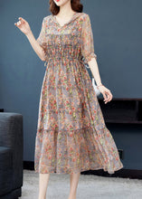 Load image into Gallery viewer, Beautiful Grey Ruffled Print Patchwork Silk Long Dresses Summer