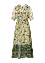 Load image into Gallery viewer, Beautiful Grey Ruffled Print Patchwork Silk Long Dresses Summer