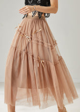 Load image into Gallery viewer, Beautiful Khaki Bow Ruffled Tulle Skirts Summer