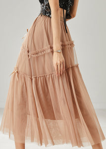 Beautiful Khaki Bow Ruffled Tulle Skirts Summer